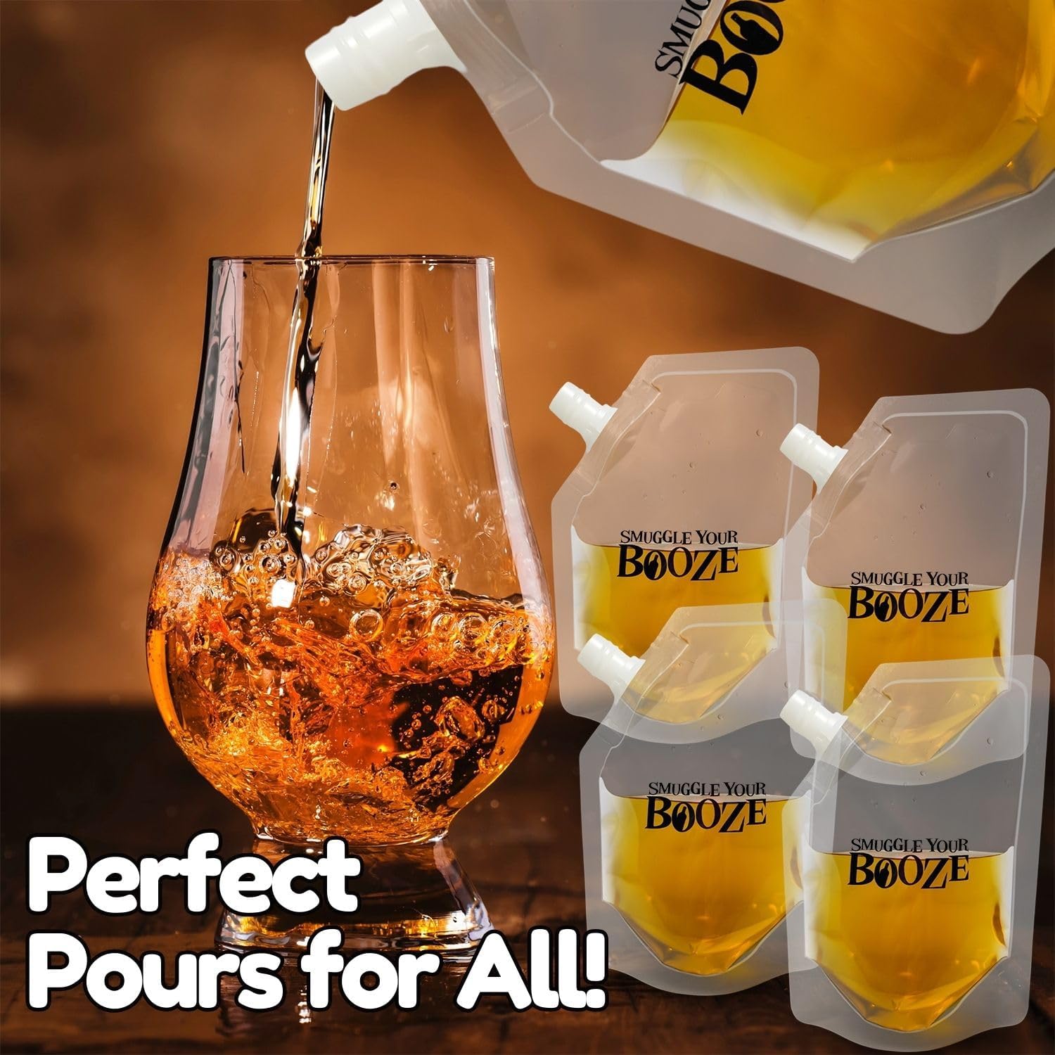 Smuggle Your Booze Plastic Soft Flasks for Cruise - Pack of 4 Concealable Drink Pouches, Pour Spout Funnel | Reusable Leak-Proof Liquor Disguise Bags for Travel, Outdoor Sports, Concerts | 16 oz Total