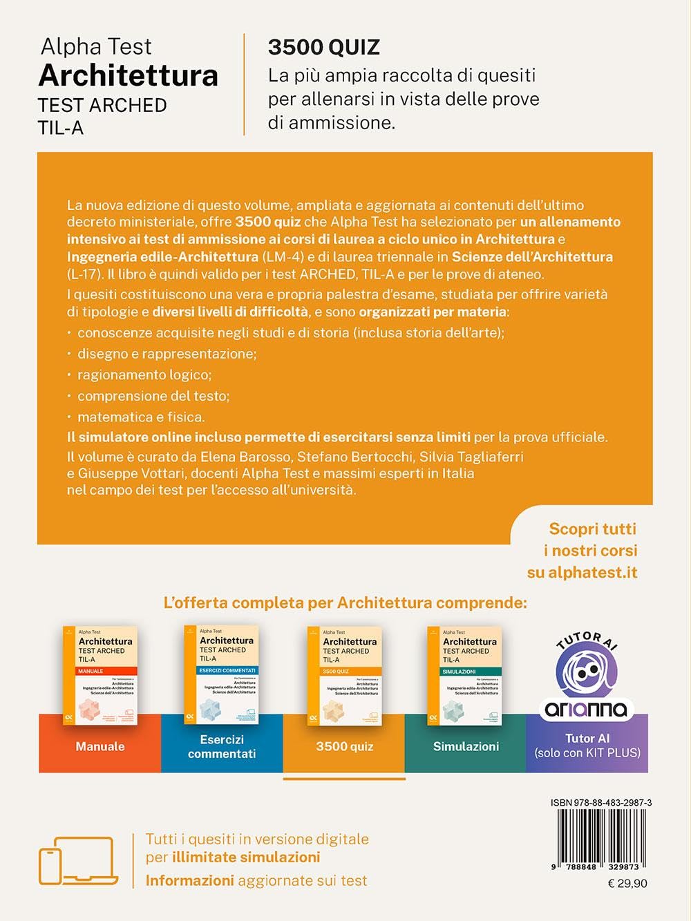 Alpha Test Architettura ARCHED, TIL-A 2026-2027. 3500 quiz. Per test di ammissione universitari. Con simulatore online