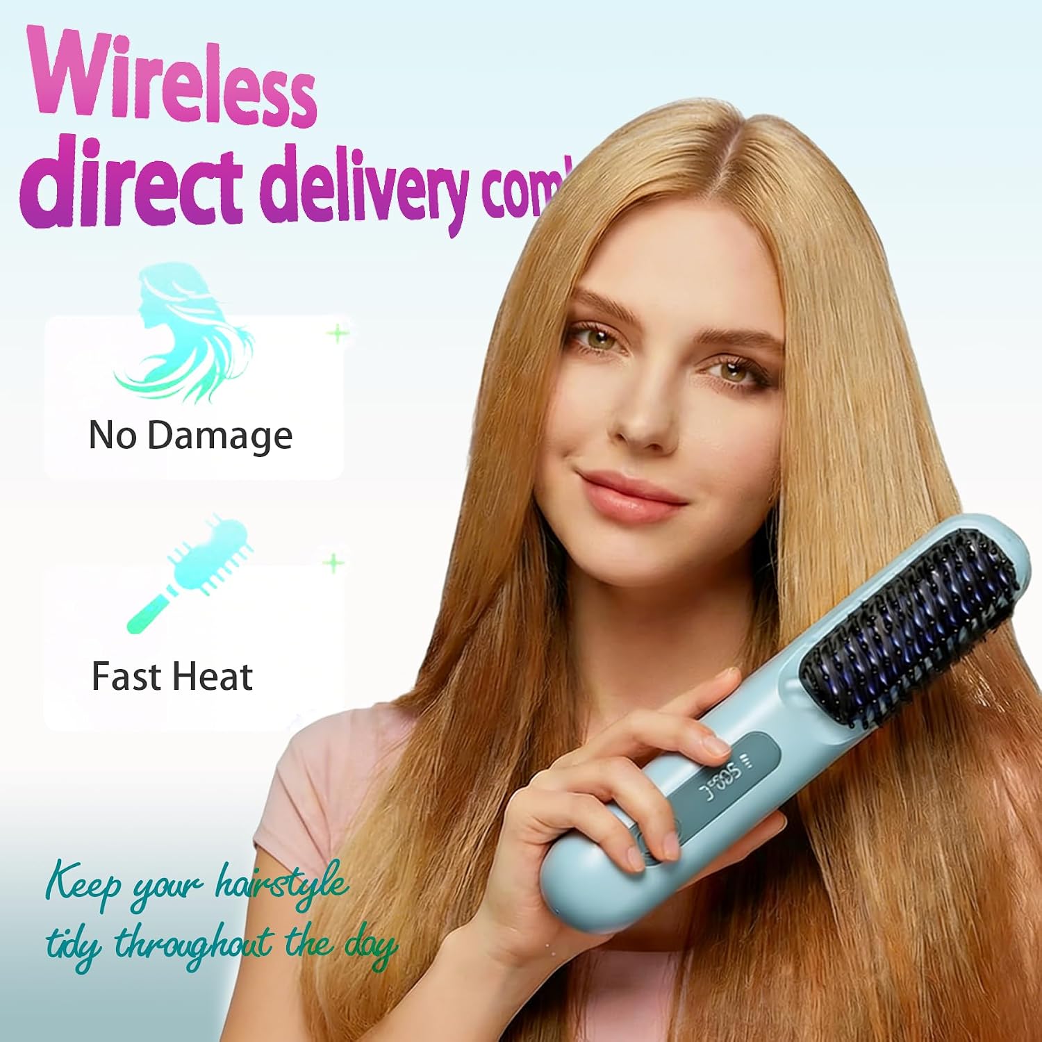 Go Brush Pro 2026 for Short Hair, Mini Hair Straightener Brush Cordless,Travel Straightener Brush with LCD Temperature Display, Fast Heating Styling Tool, Go Brush Pro Mini Hair Straightener for Women