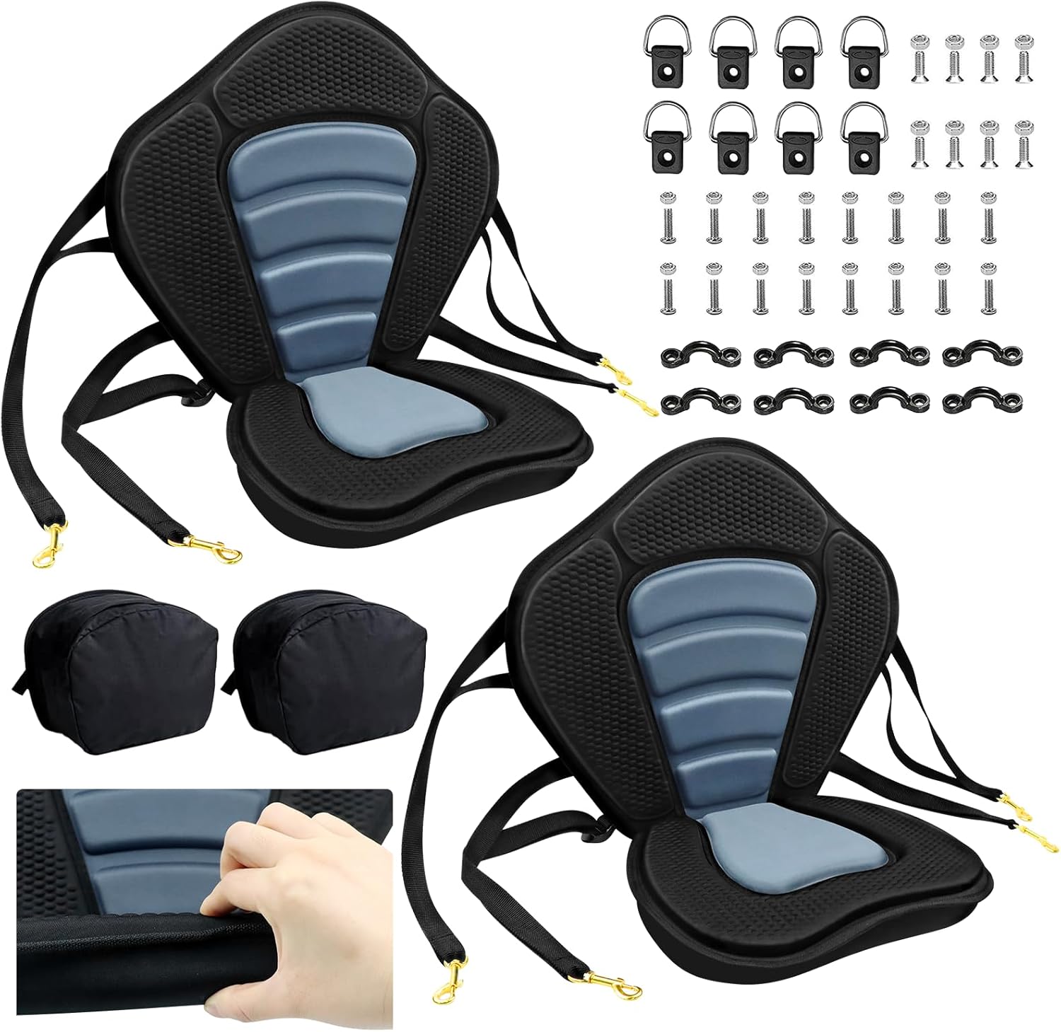Kayak Seat Deluxe Padded Fishing Boat Seat Deluxe Sit-On-Top Canoe Seat Cushioned - Comfortable Backrest Support Universal Sit with Adjustable Back Strap Detachable Storage Bag