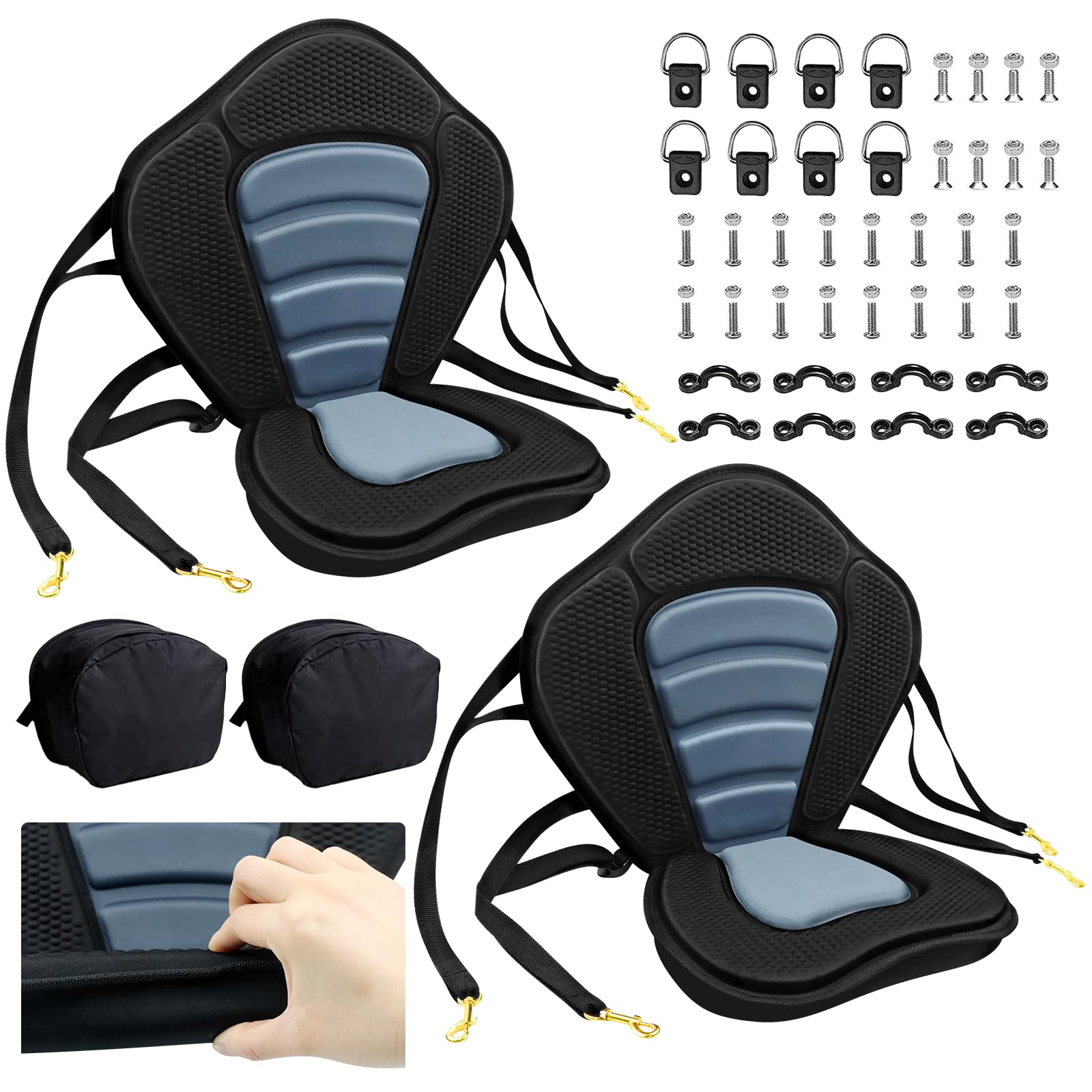 Kayak Seat Deluxe Padded Fishing Boat Seat Deluxe Sit-On-Top Canoe Seat Cushioned - Comfortable Backrest Support Universal Sit with Adjustable Back Strap Detachable Storage Bag