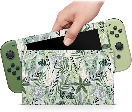 ZOOMHITSKINS Compatible with Switch Skin Cover, Botanical Green Leaves Boho Vintage Cute White Palm Grass, Vinyl Decal Sticker Wrap, Made in The USA