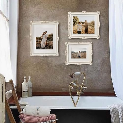 Miniatura 6 de Marco de fotos antiguo de 11 x 14 pulgadas con diseño de flores en relieve, marcos de fotos vintage de 8 x 10 pulgadas con paspartú blanco para