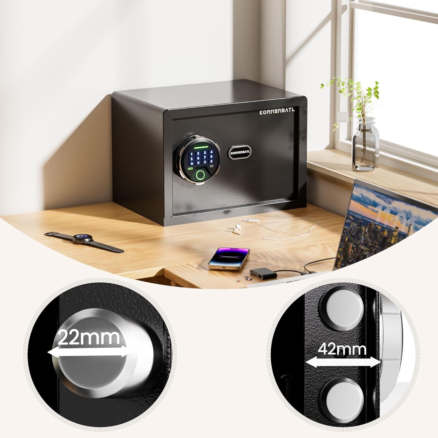 Smart Biometric Safe with Fingerprint Lock (9.84"D x 13.78"W x 9.84"H), Small Safe Box with Silent Mode & Backlit Keypad & LED Light, Valentines Day Gifts for Men Women - Image 4