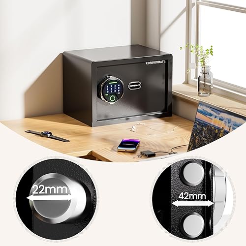 Miniatura 4 de Caja fuerte biométrica inteligente con bloqueo de huellas dactilares (9.84 pulgadas de profundidad x 13.78 pulgadas de ancho x 9.84 pulgadas de