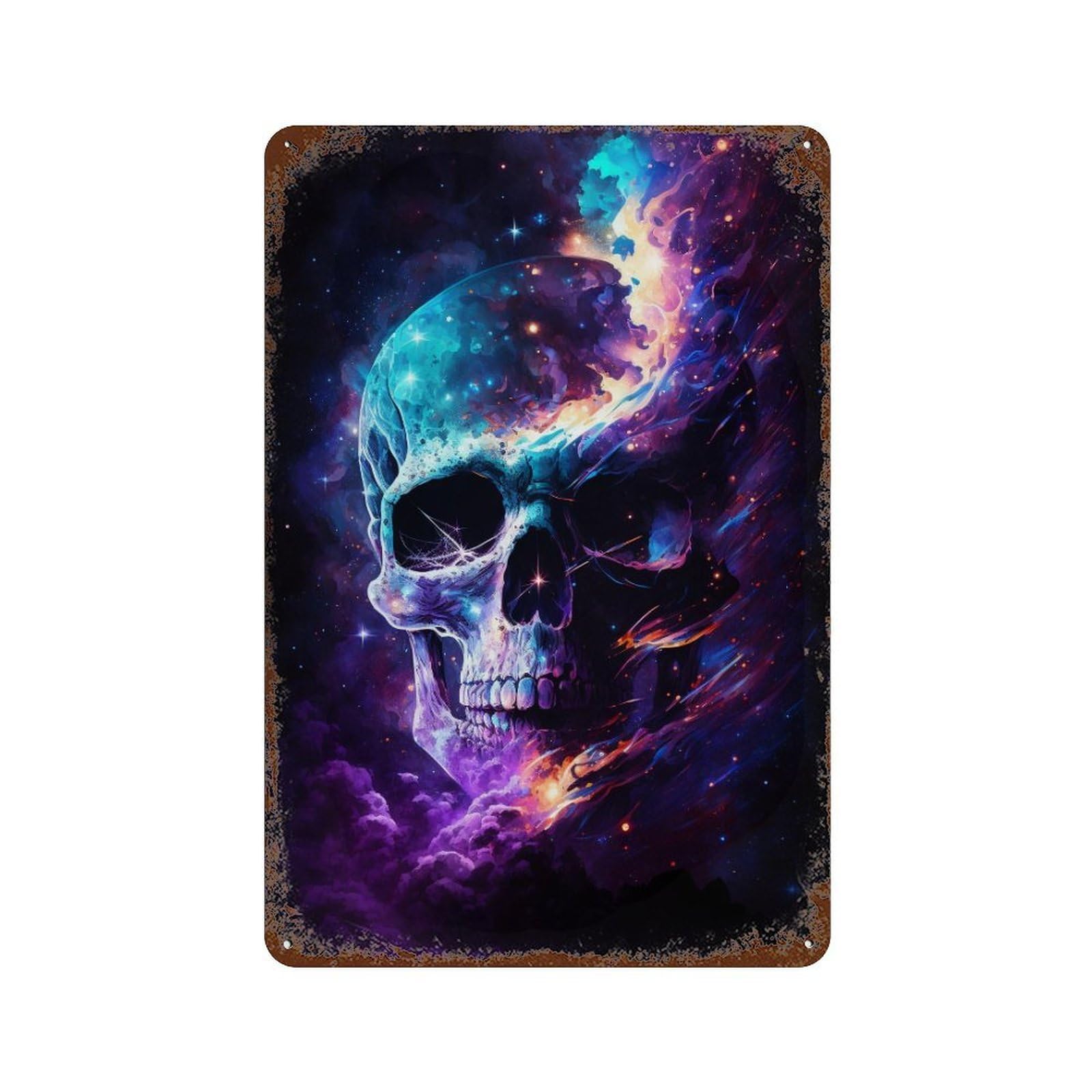 Cosmic Skull Art Print-7 Distressed Metal Wall Sign 11.8"x7.9", for Garage, Bar And Workshop Decor, Decorative Metal Wall Art