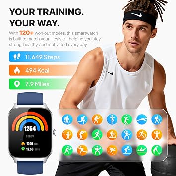 Smart Watch for Women Men,(Answer/Make Call) 1.83'' HD Fitness Activity Tracker Smartwatch for Android iPhone iOS Compatible,IP68 Waterproof Step Counter with Sleep Monitor (Modern, Blue, 1.83)