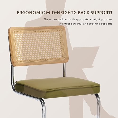 Miniatura 5 de Juego de 4 sillas de comedor de ratán, modernas sillas de comedor tapizadas de mediados de siglo con respaldo de bastón, sillas de cocina de