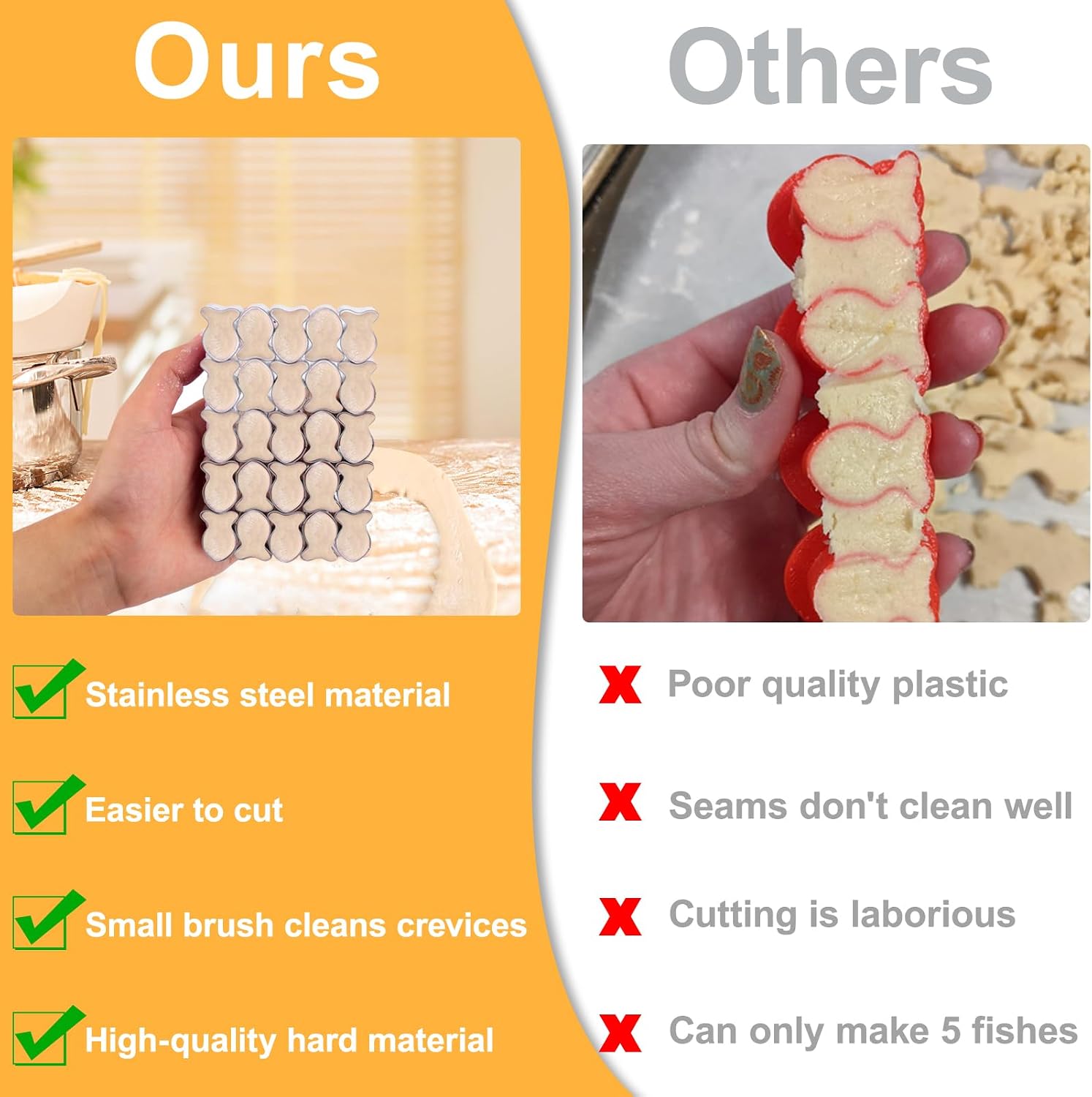 25-Cavity Goldfish Cracker Cutter, Stainless Steel Cookie Cutter Mold