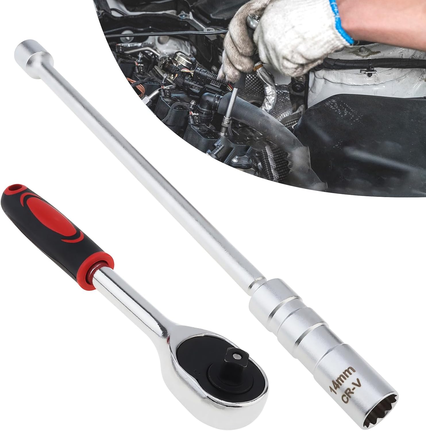 2 Pcs Spark Plug Tool Kit, 14mm Spark Plug Socket, And 3/8 Drive Ratchet Wrench with 72-Tooth Ratchet