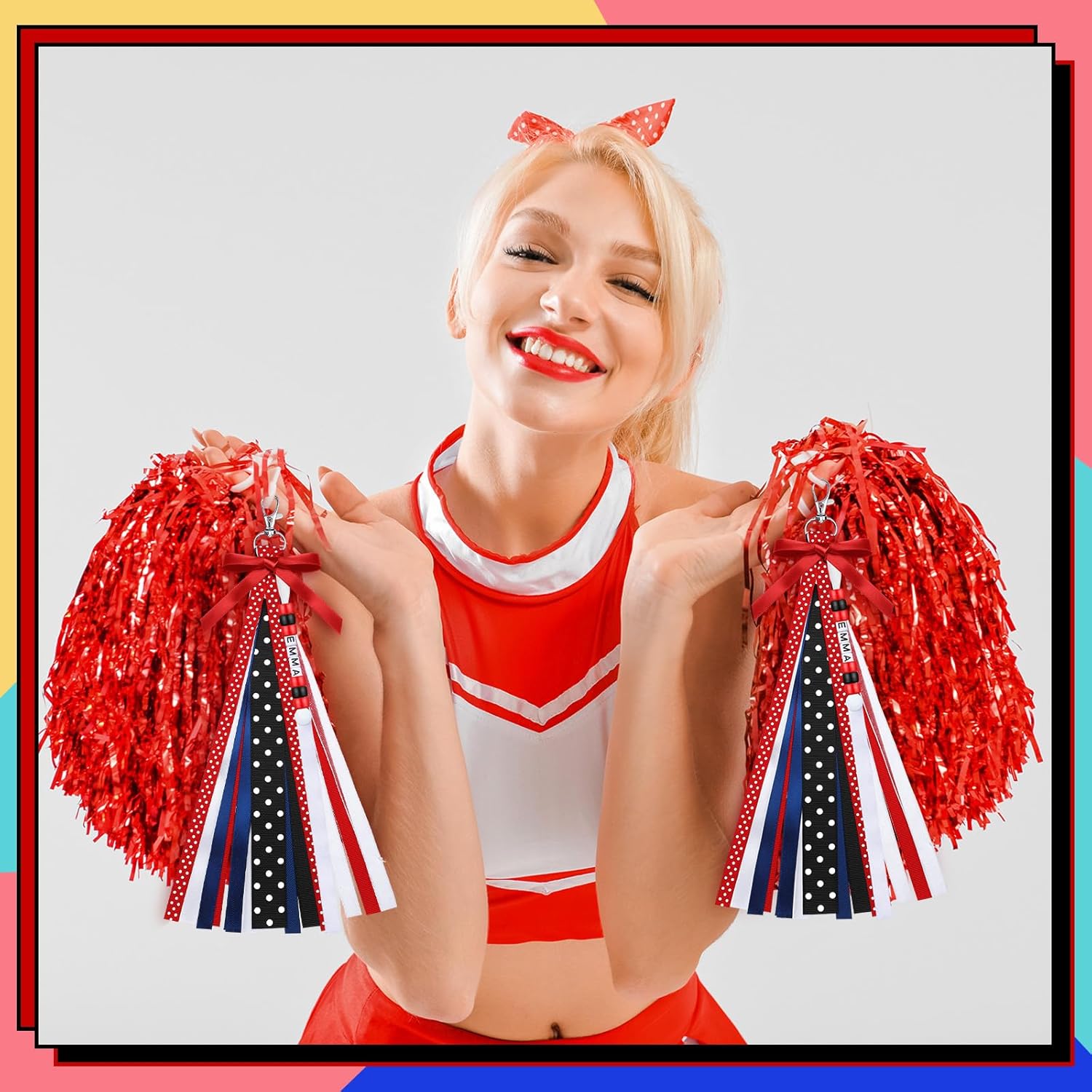 Nosiny 12 Pcs Cheer Keychains Cheerleader Gifts for Team Personalized DIY Bead Ribbon Keychain Kit Cheer Bag Tags for Women - Image 5