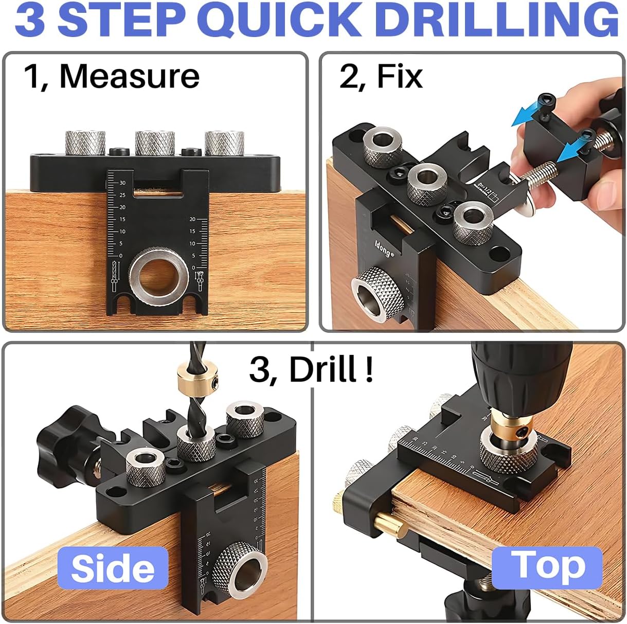8/10/15mm Dowel Jig Kit for Woodworking, JRISBO 3-in-1 Adjustable Doweling Jig with Scales and Clamp, Wood Dowels Guide Fit All Kinds Wood Dowel Joints, for Furniture, Cabinet