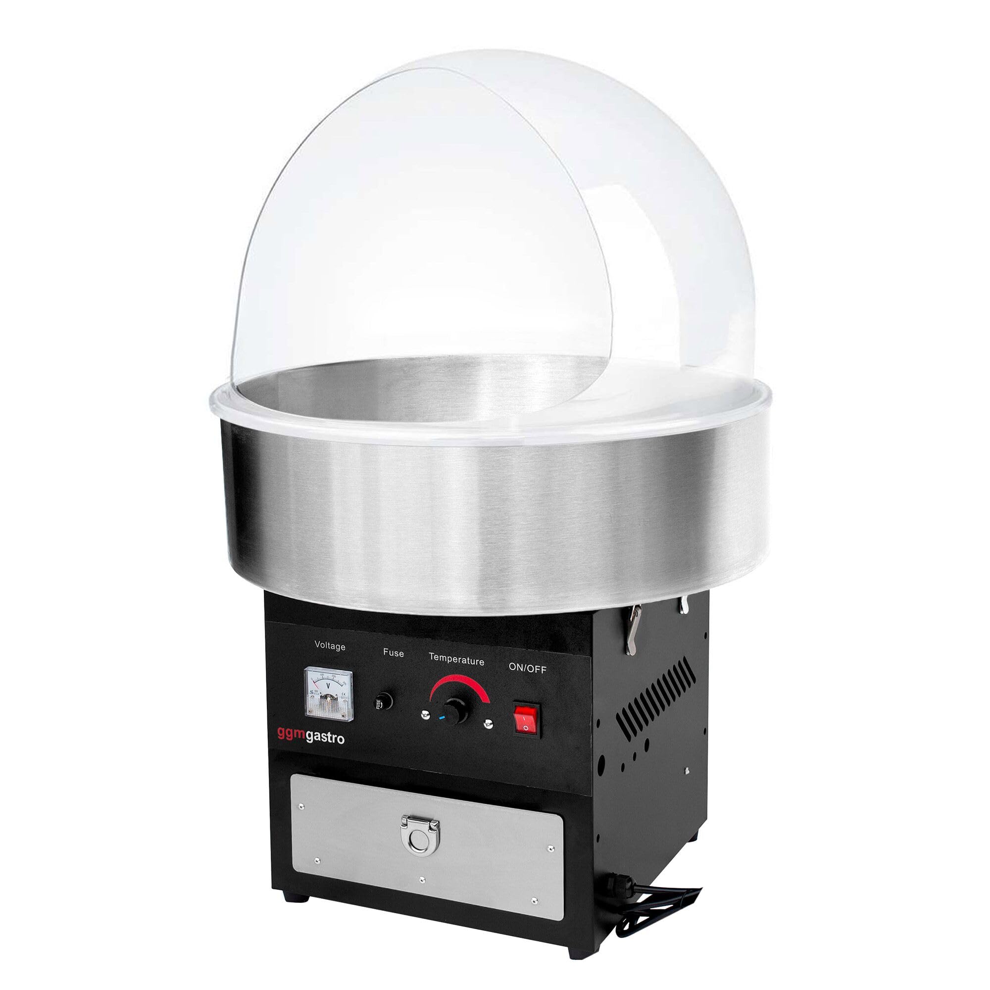 GGM Gastro | ZWJ950S#SPSZWJ | Zuckerwattemaschine - Ø 520mm - 950 Watt - Schwarz - inkl. Hygieneschutz