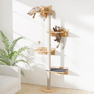 Wall Mounted Cat Tree with 2pcs Non-Slip Carpet, Sisal Scratching Post and Cat Shelves Perch with Wood Track Toy Ball, Cat... Price In India