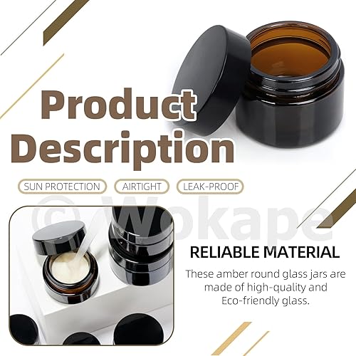 Miniatura 3 de 25Pcs Amber Glass Jars with Liner Lids Spoons Assortment Kit, Leak-proof Round Containers Large Capacity Jars for Cream Lotion Liquid Powder(1oz