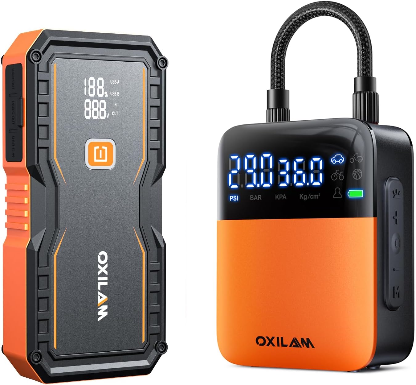 OXILAM Jump Starter Y2 6000A & C1 Tire Inflator Portable Air Compressor