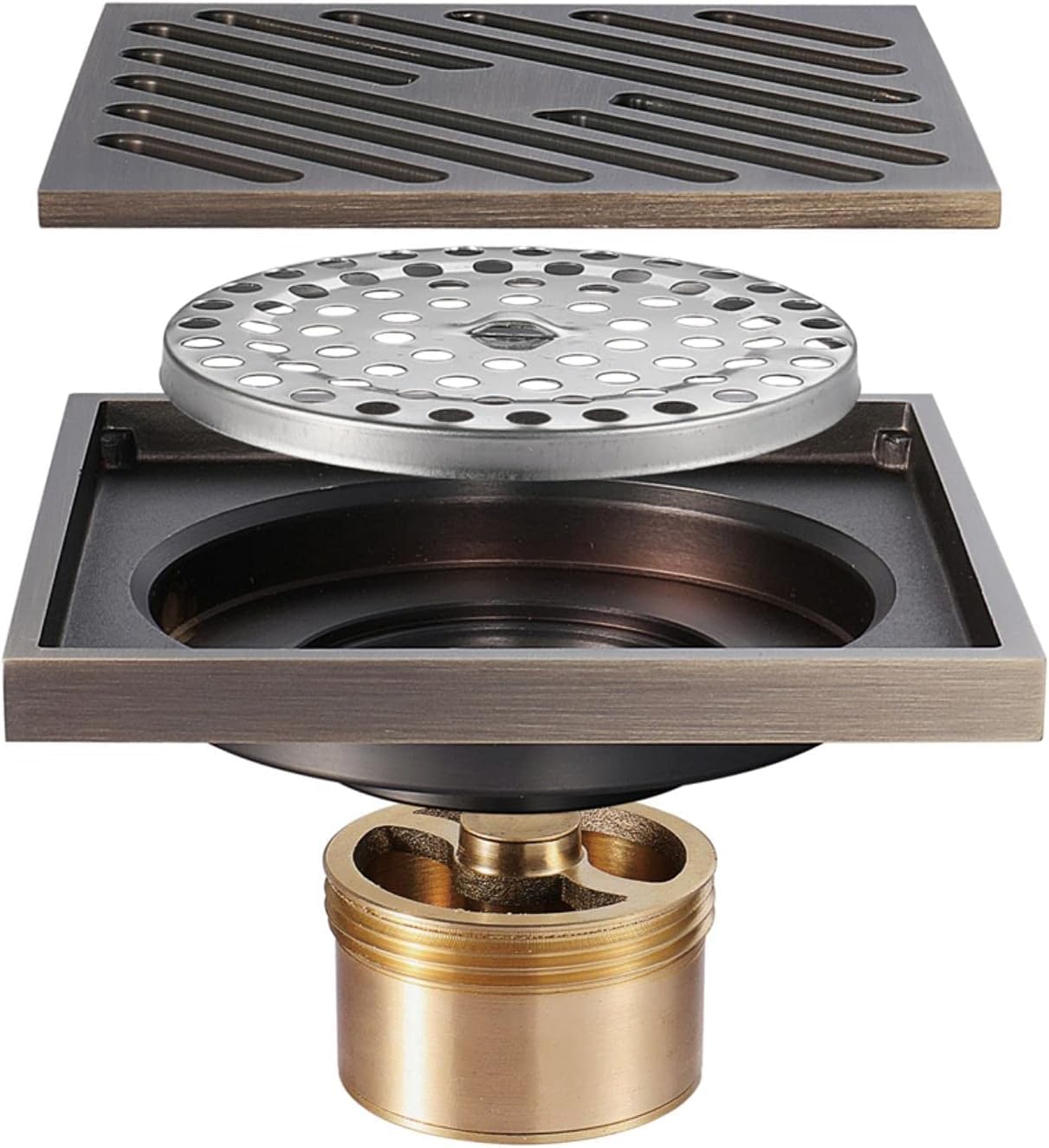 Cubierta de desagüe de Ducha de latón, desagüe de Piso de Ducha de Gran caudal, Desodorante Cuadrado de 4 Pulgadas, desagüe de desechos de Ducha con Cubierta extraíble, Acero Inoxidable Cromado
