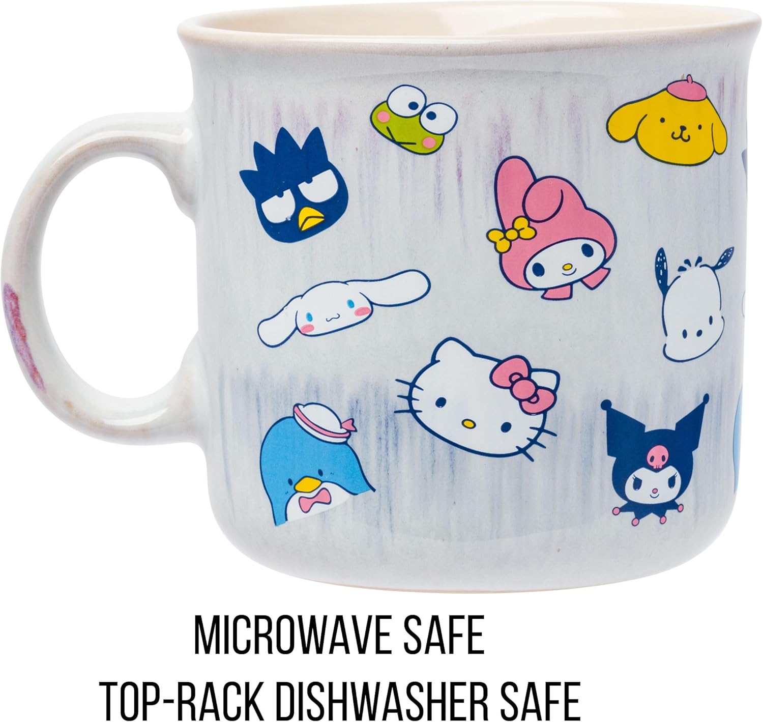 Silver Buffalo Sanrio Hello Kitty and Friends Featuring My Melody, Badtz-Maru, Pochacco, Keroppi, Pompompurin, Cinnamoroll, Kuromi, and Tuxedo Sam Reactive Glaze Ceramic Camper Mug, 20 Ounces - Image 3