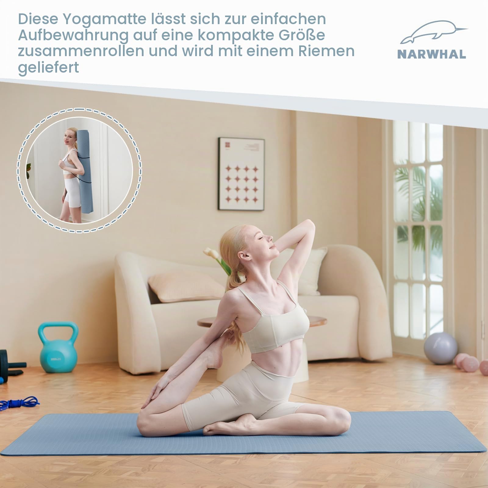 Narwhal Yoga Matte Groß TPE Rutschfest 190x80x0.6cm Yogamatte xxl Sportmatte Gymnastikmatte Trainingsmatte Rutschfest 190x80 Turnmatte für Zuhause Fitnessmatte 80 cm Breit