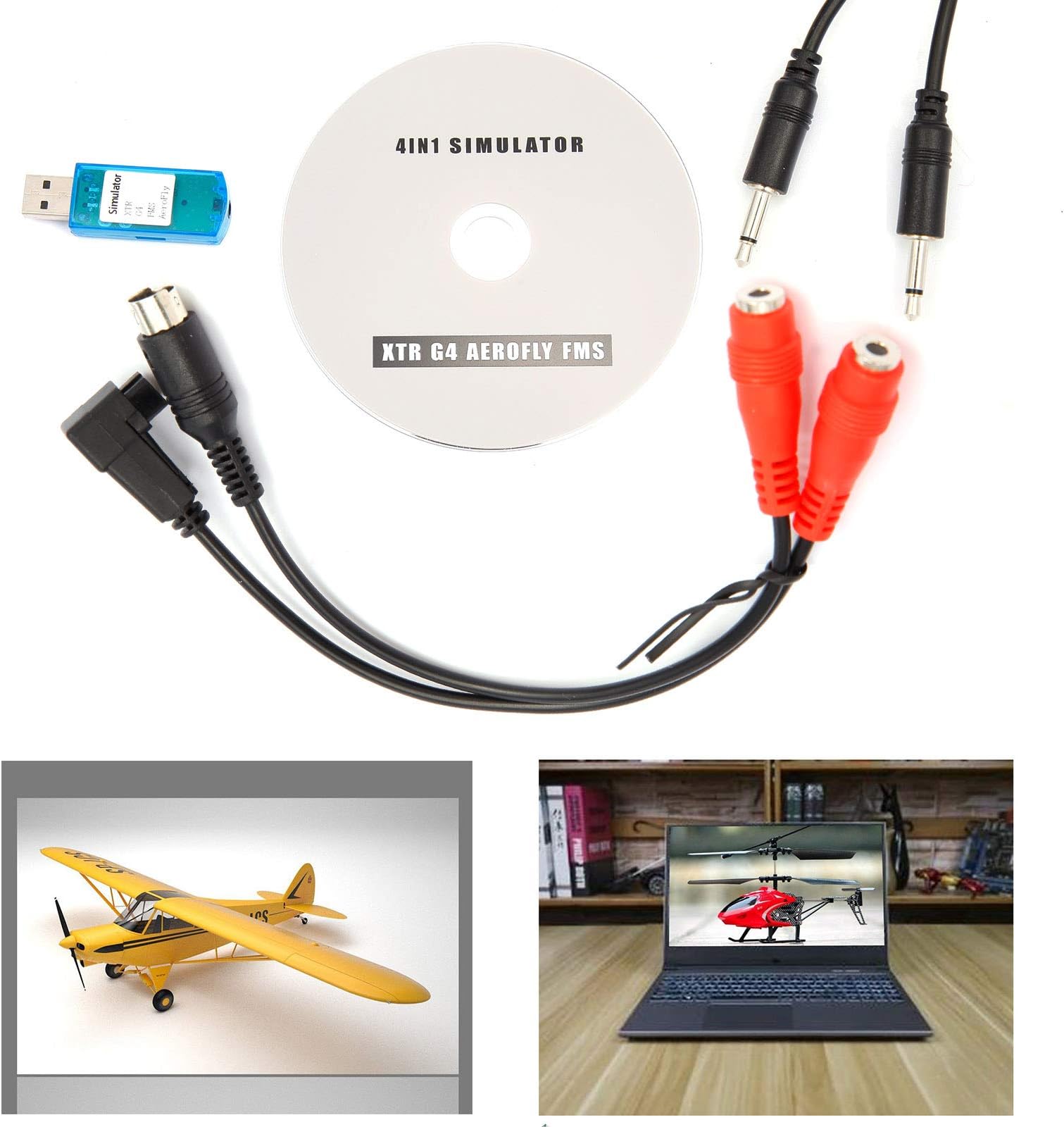 USB Flight Simulator Cable for DX5e Dx6i DX7 JR Futaba RC RealFlight Spektrum Esky FMS (practice with your RC Helicopter Controller on PC)