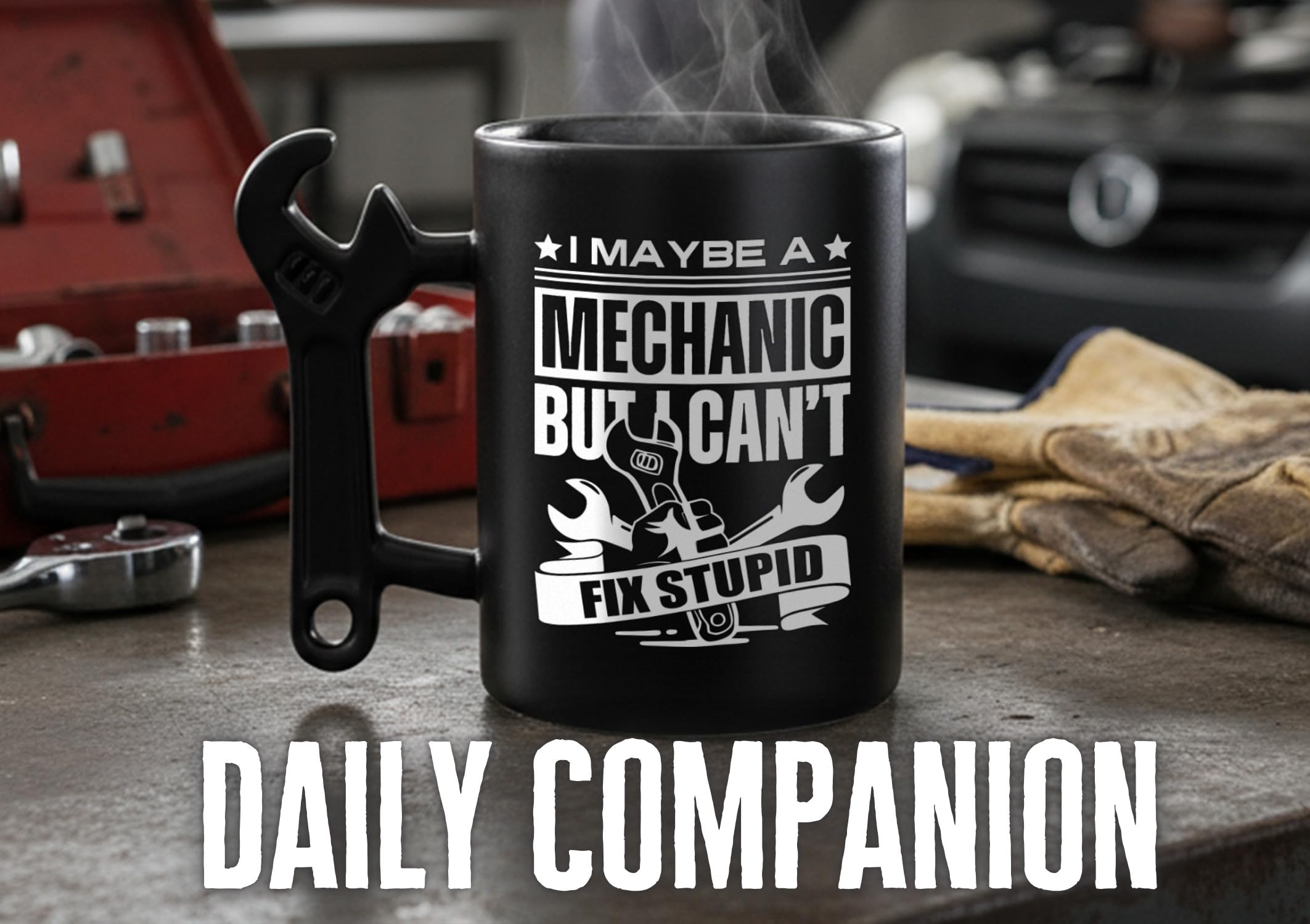 Onebttl Mechanic Gifts Wrench Coffee Mug, Mechanic Gift, 13.5oz/400ml Funny Ceramic Mug for Christmas, Father's Day, Fix Stupid