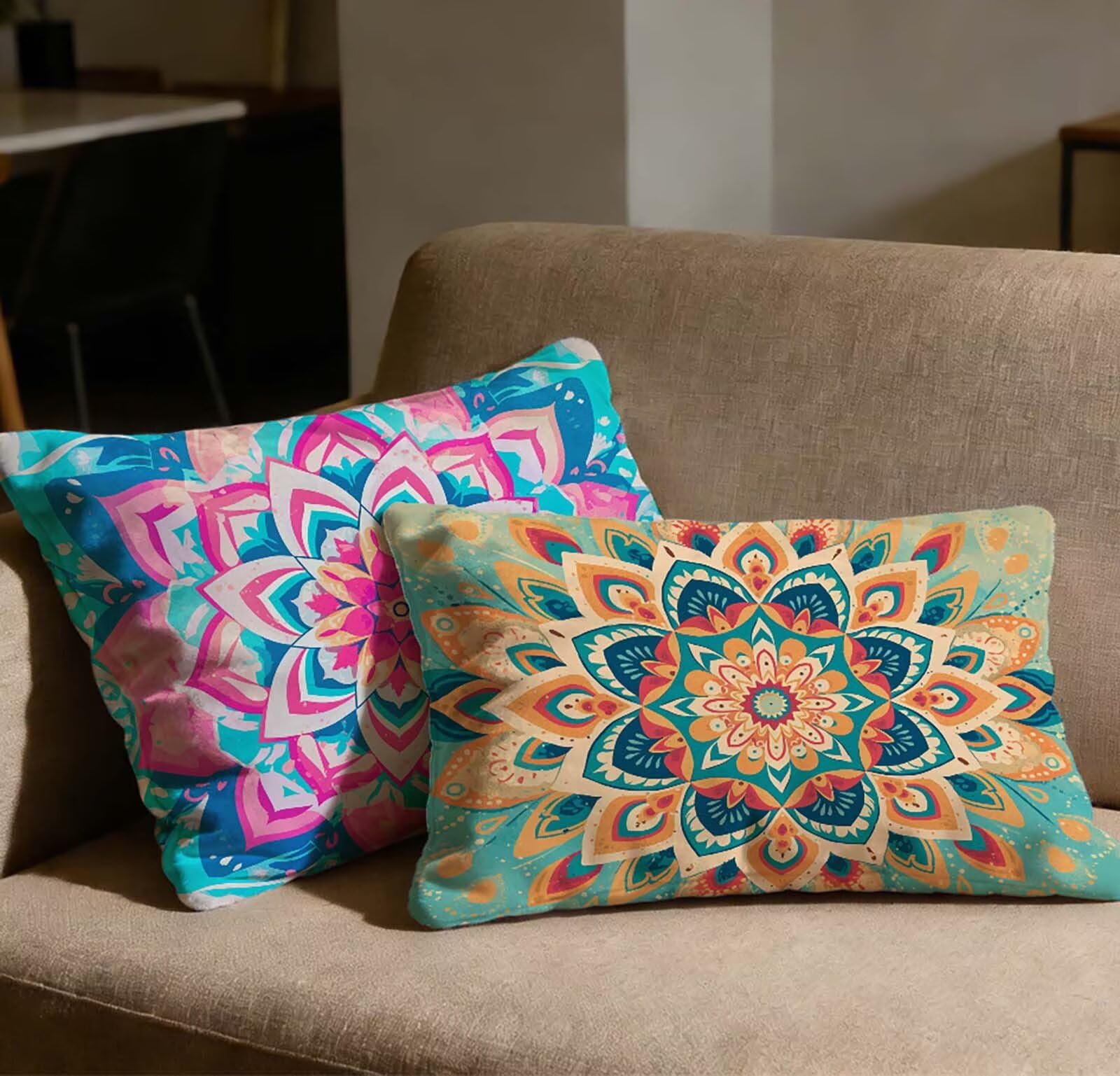 Housse de coussin 70x90 taie d'oreiller rectangulaire velours mandala canapé lit lot de 2