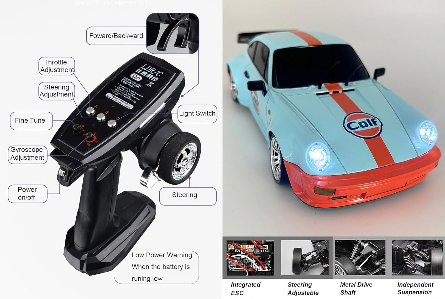 LDRC Drift Car with Gyro 1/18 RC Drift Car RWD Race Hobby RC Cars for Adult with Gyroscope Proportional Throttle Steering Metal Drive Shaft Independent Suspension Alloy Shell LD1898