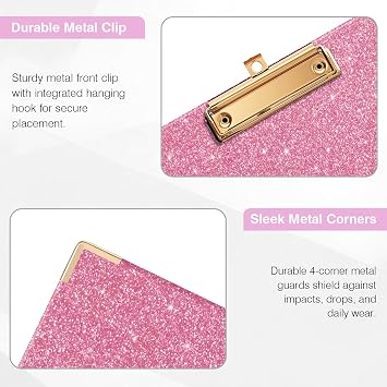 EYROZILL Clipboard Folio with Storage Pocket Organizer Folder Refillable Lined Notepad Spiral Clipboards, Peach Pink