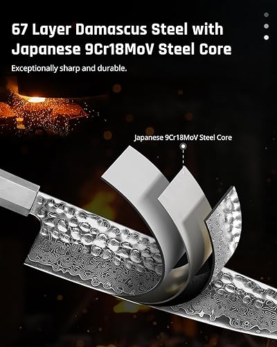 Miniatura 5 de YOTSUBA Kiritsuke - Cuchillo de chef de 8 pulgadas, cuchillo de cocina de Damasco forjado a mano, cuchillo japonés de acero de alto carbono Cuchillo