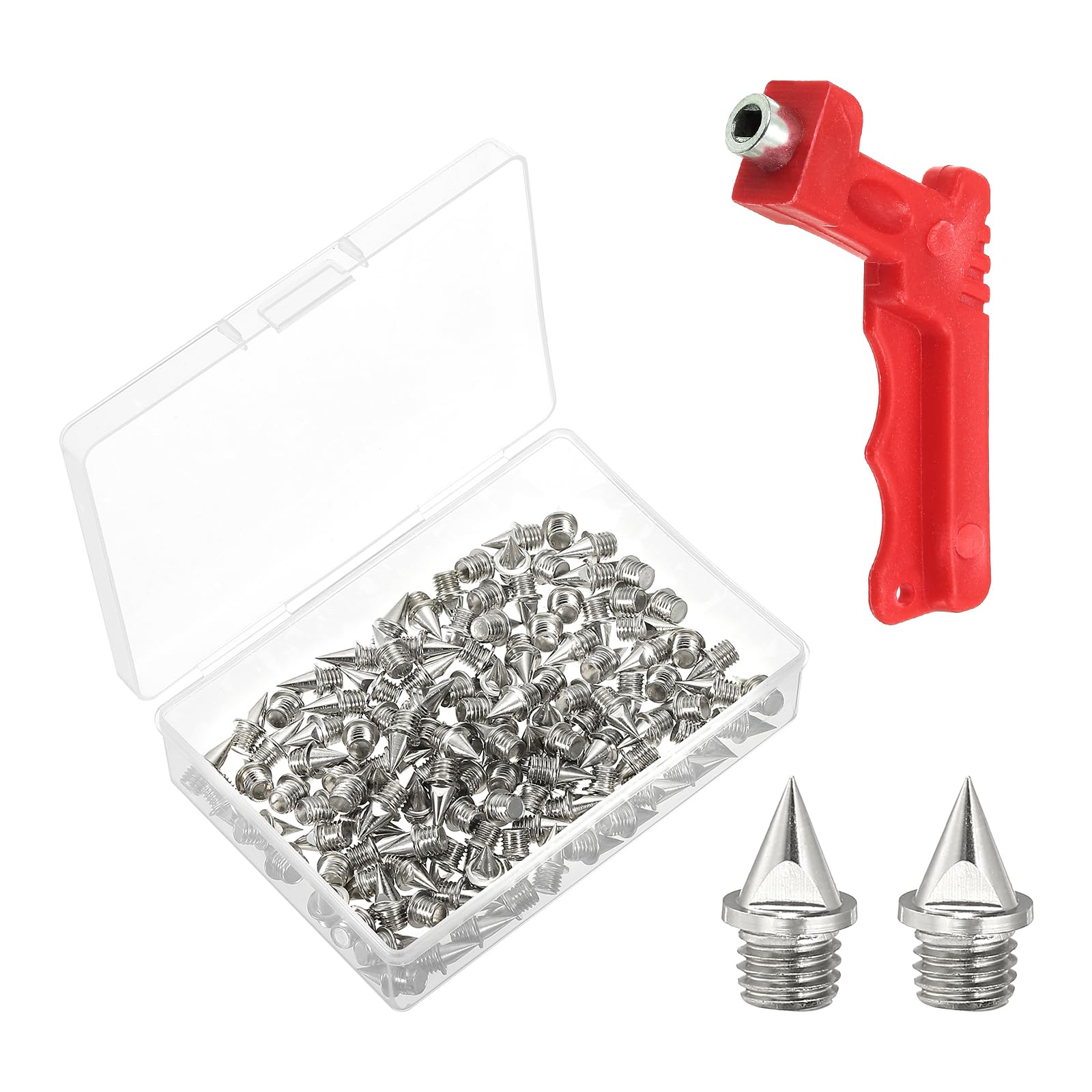 PATIKIL 1/4 Inch Steel Track Spikes, 120 Pack Sports Shoes Spikes Replacement Accessories with Spike Wrench for Long Jumping Running, Silver Tone