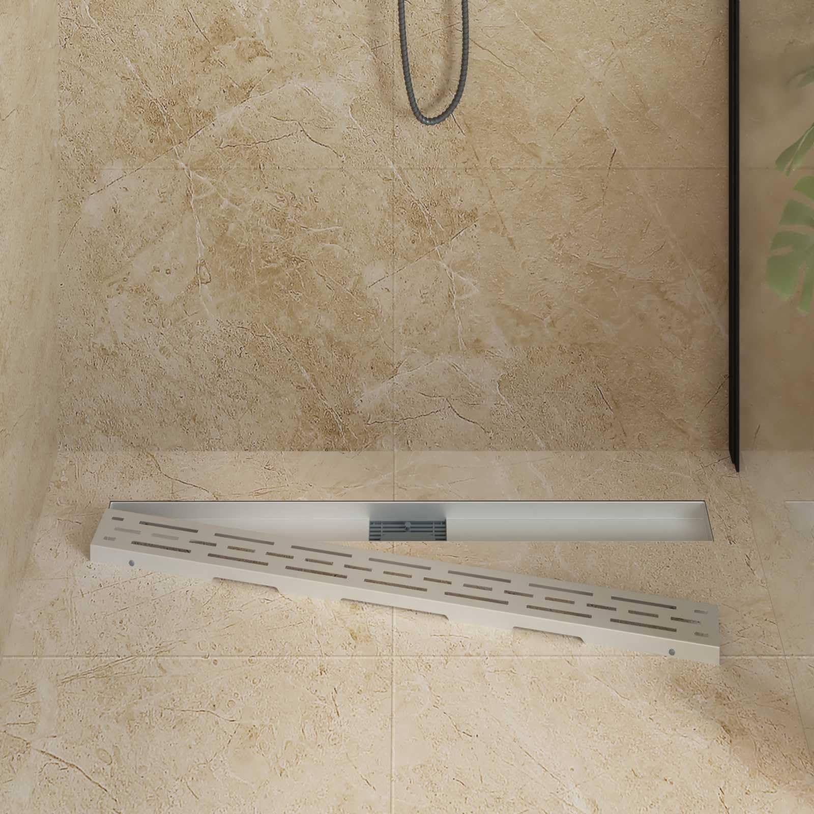 Duschabfluss Liniendesign Silber aus Edelstahl 304 90 cm mit verstellbaren Füßen und integriertem Haarfänger für Dusche Bad und Waschbecken zur effektiven Wasserabführung