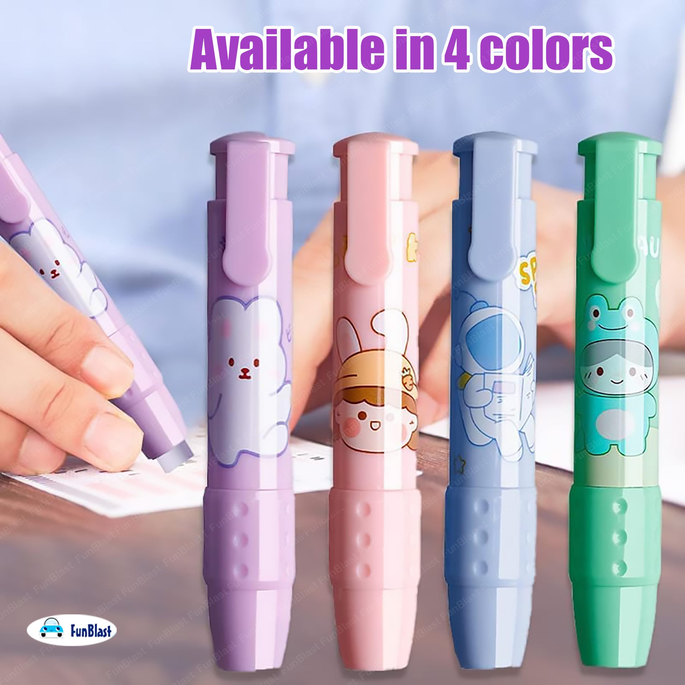FunBlast Penshaped Erasers ? Retractable Eraser, Press Mechanical Rubbers With 2 Pcs Refill Erasers For Kids Students, Stationery Gift For Kids, Return Gift (Purple), Pink 2