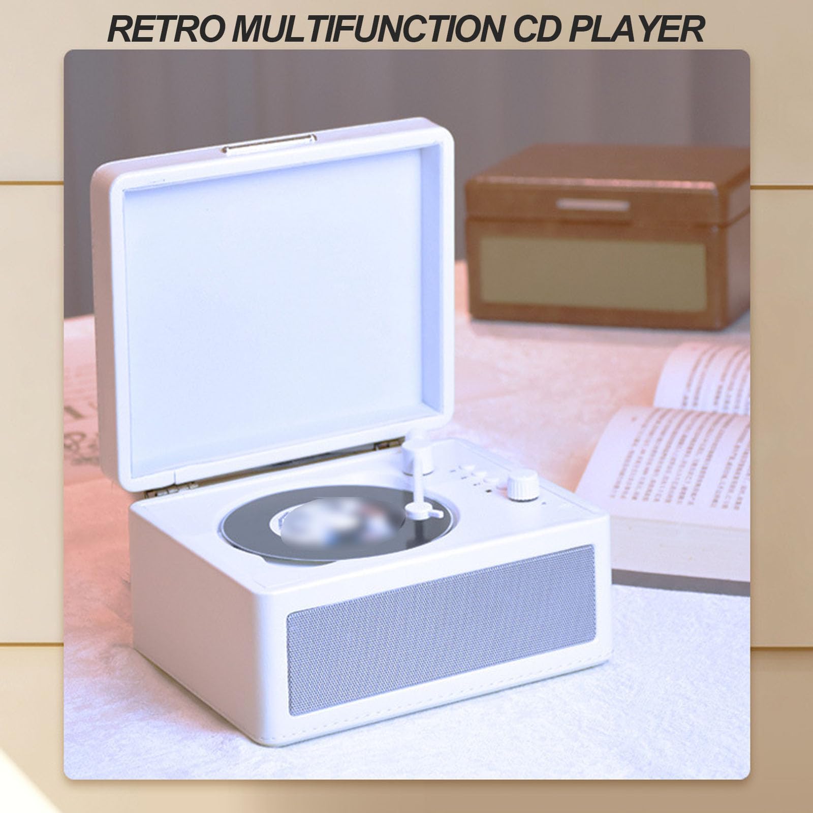 Lettore CD retrò, Lettore CD Portatile con Controllo A Manopola, 2 Altoparlanti Integrati, Supporta CD/chiavetta USB/Scheda Tf, Riproduzione Multimodale, per Ascoltare La Brown