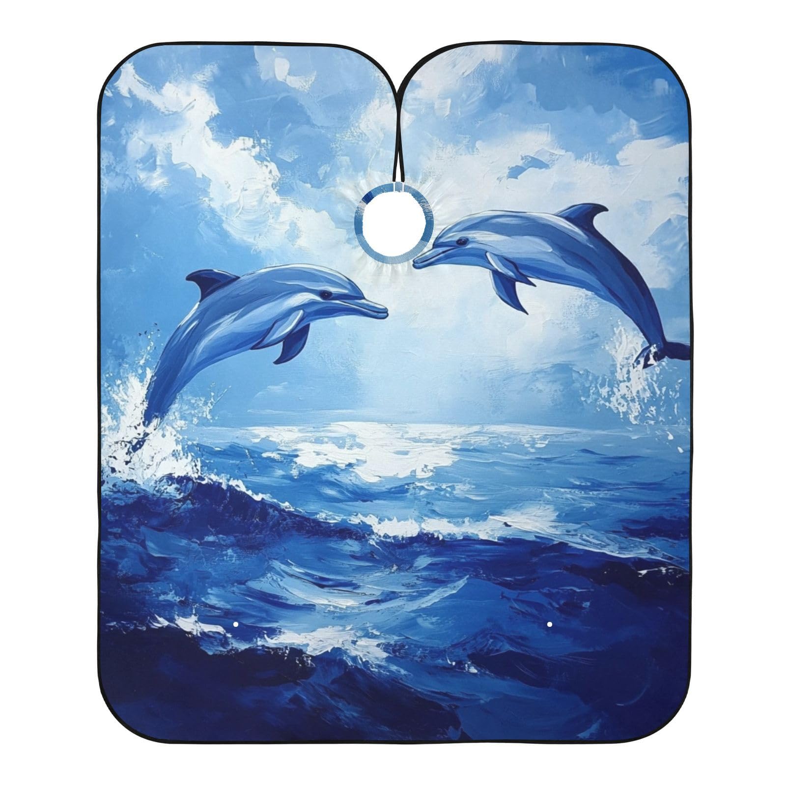 Hezely Dolphins on The Sea Hair Dye Cape, Barber Cape for Adults,Waterproof Salon Cape,Waterproof Hairdressing Styling Hair Cutting, 65