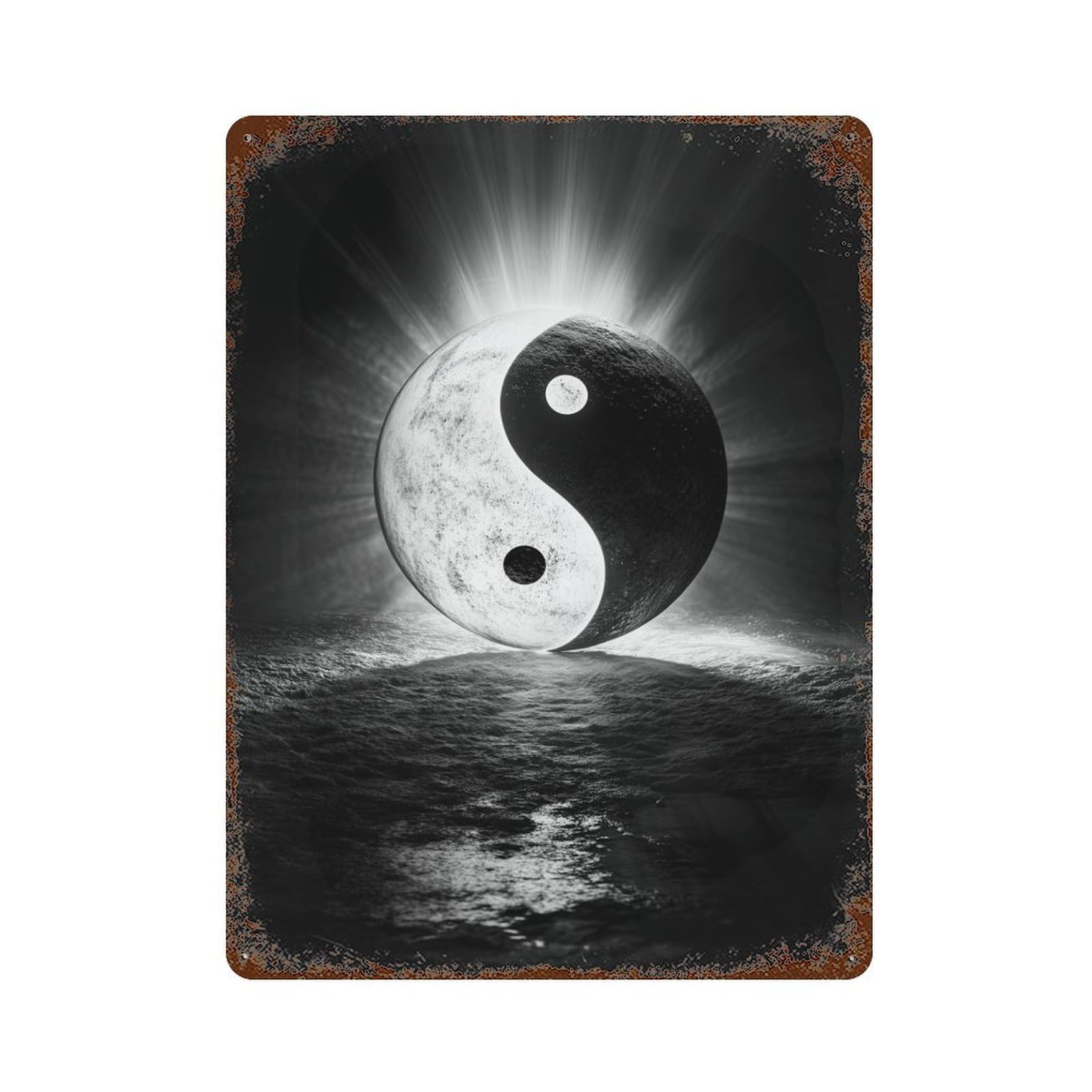 Garage Style Sacred Yin And Yang Vintage Rust Metal Sign 15.7"x11.8", Retro Wall Decor for Bar And Workshop