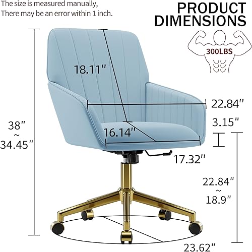 Miniatura 3 de YISHENG - Silla de escritorio de terciopelo para oficina con base dorada, con ruedas, sillas tapizadas modernas ajustables en altura con giro de 360