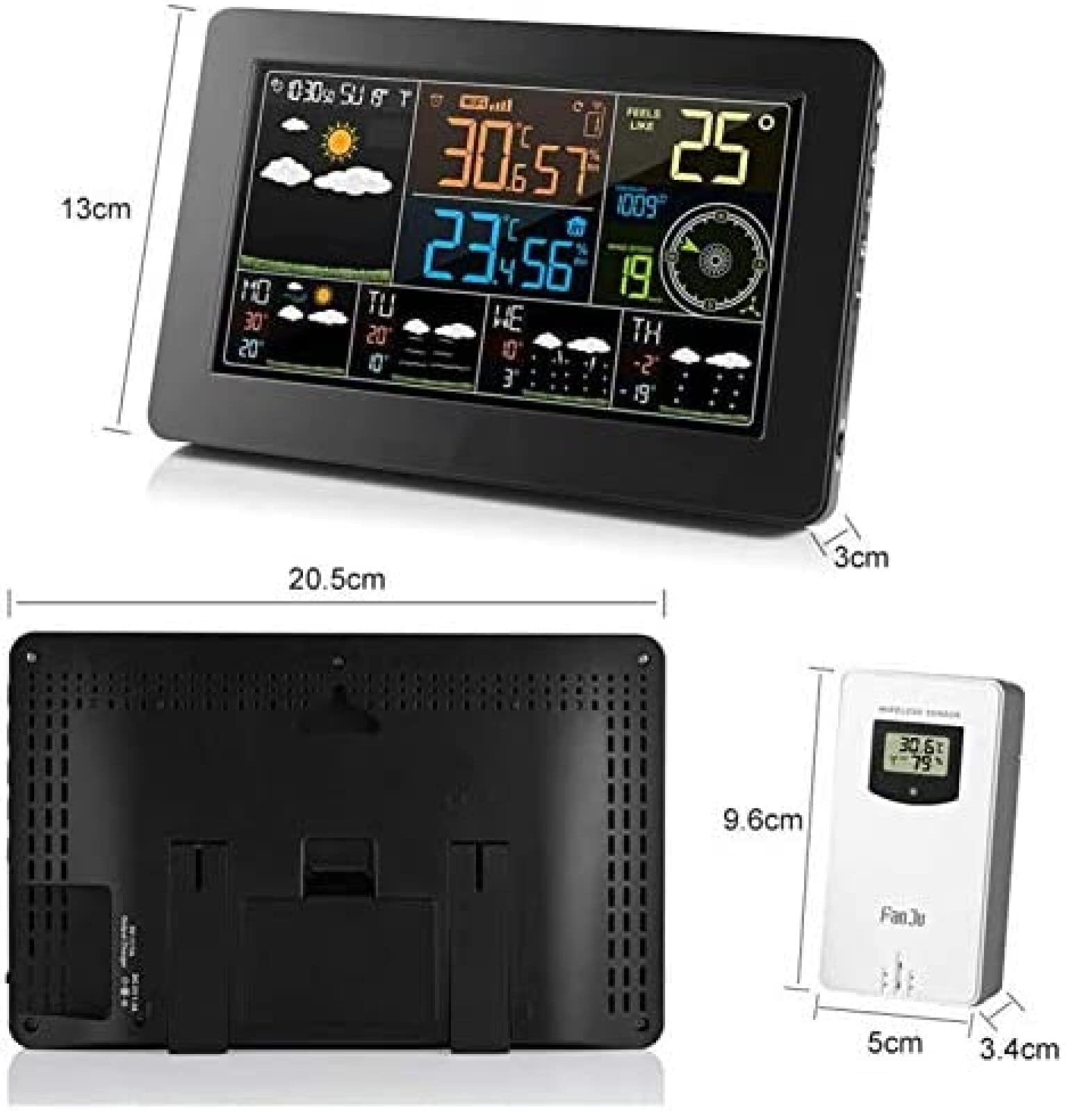 Estación Meteorológica Digital WiFi, Termómetro Inalámbrico Tiempo Interior Exterior Calendario Temperatura Humedad Dirección del Viento Velocidad 5 Días Pronóstico del Tiempo Reloj De Pared,Const
