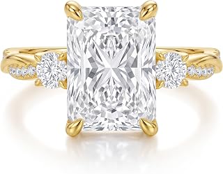 Btysun Emerald Cut Engagement Ring for Women 14K Gold Plated Cubic Zirconia Wedding Ring Size 5-9 Promise Rings Non Tarnish
