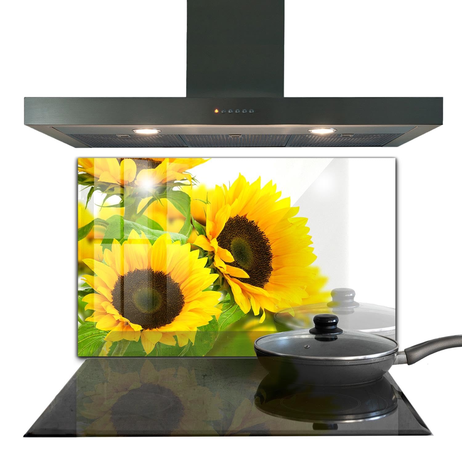 Panneau de cuisine 100x70 cm en verre trempé autocollant motif tournesols