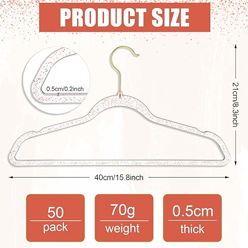Miniatura 2 de Roshtia 50 perchas acrílicas transparentes de plástico con purpurina, perchas duraderas y antideslizantes para trajes, perchas de ropa resistentes,