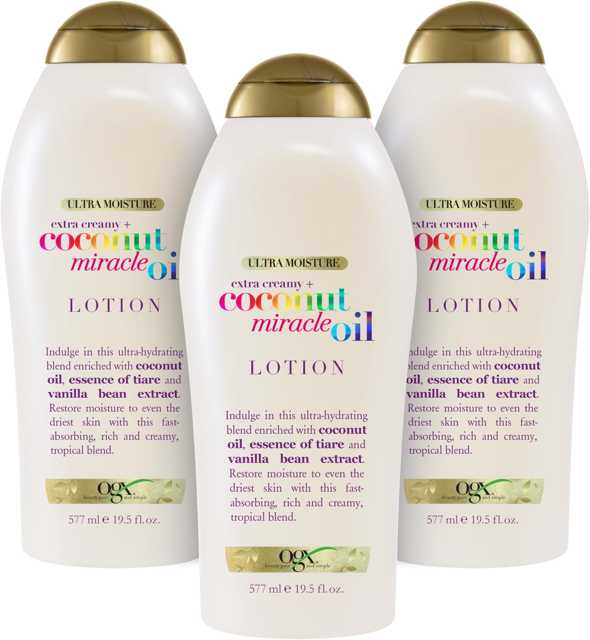 Extra Creamy + Coconut Miracle Oil Ultra Moisture Lotion, 19.5 Ounce (Pack of 3)