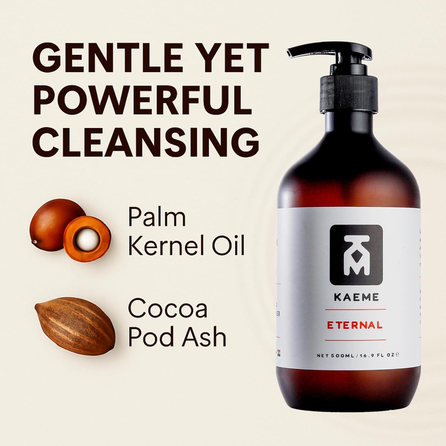 KAEME.COM ETERNAL African Black Soap Body Wash-Deep Cleansing & Moisturizing With Natural Antioxidant,Antifungal Hydrating Formula for Sensitive, Acne-Prone Skin,Sulfate,Paraben Free(500mL /16.9Fl oz)