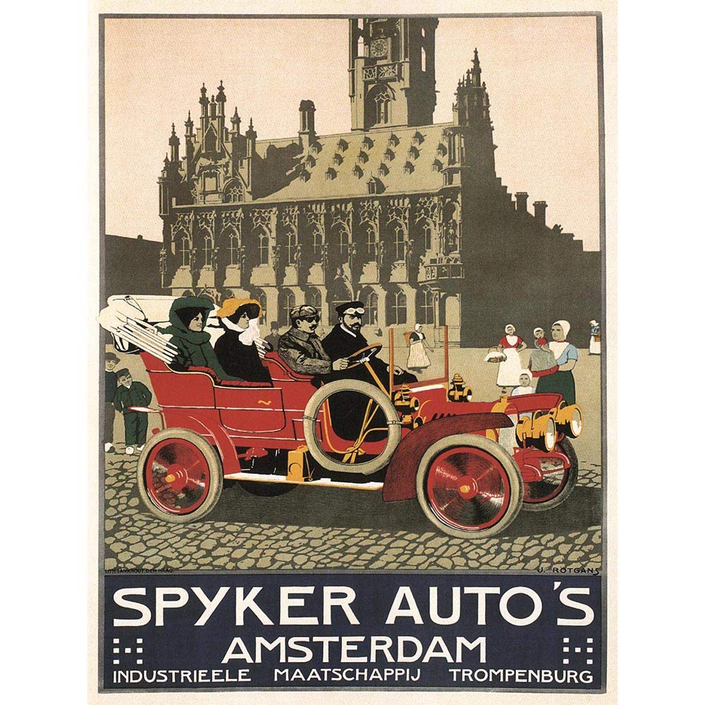 Wee Blue CooAdvert Automobile Car Spyker Amsterdam Netherlands Vintage Art Print Poster Wall Decor 12X16 Inch