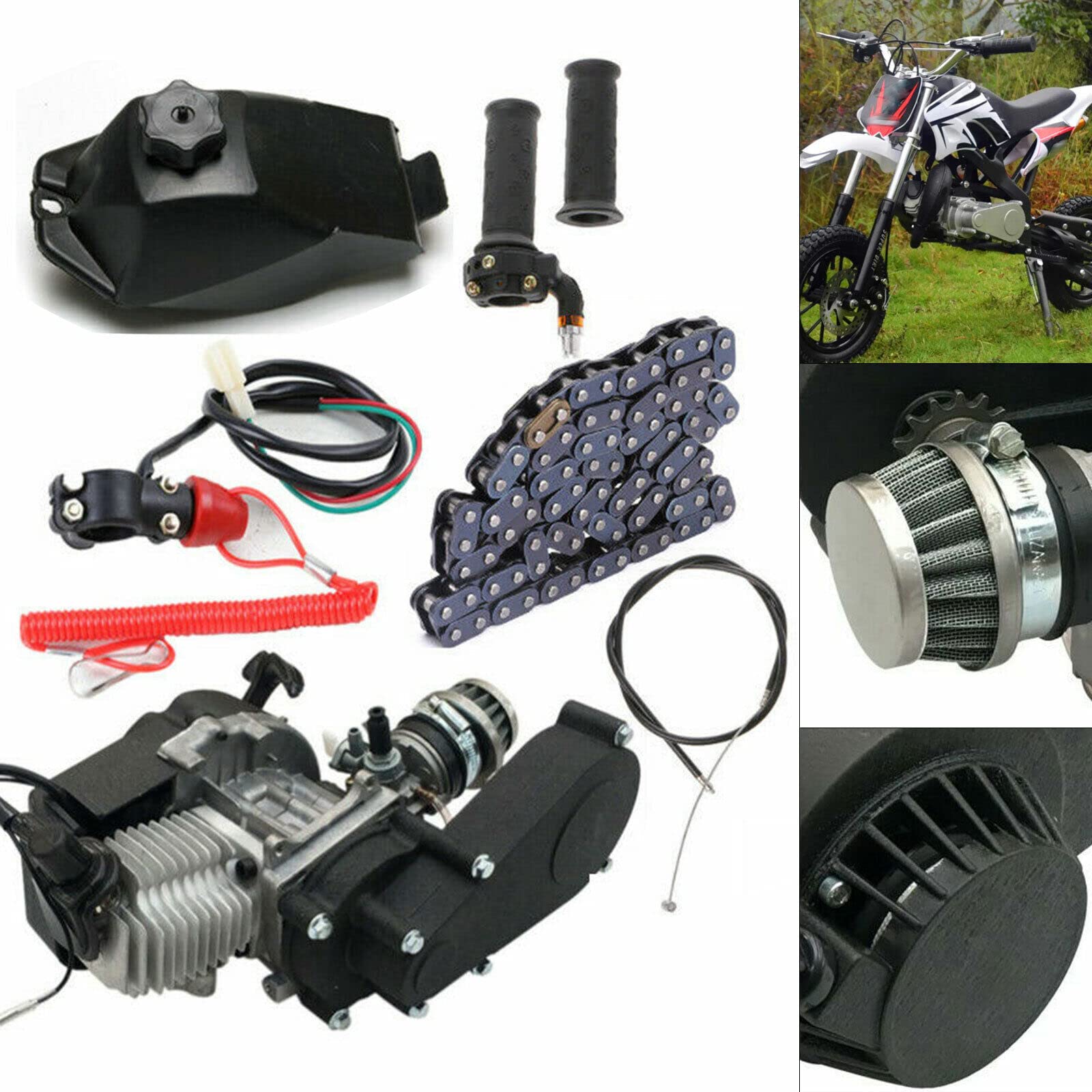 Motor de motor de 2 tiempos de 49 CC, motor de arranque mini Dirtbike, motor de gasolina, motor de un solo cilindro, enfriado por aire, para mini Pocket Dirt Bike ATV Scooter
