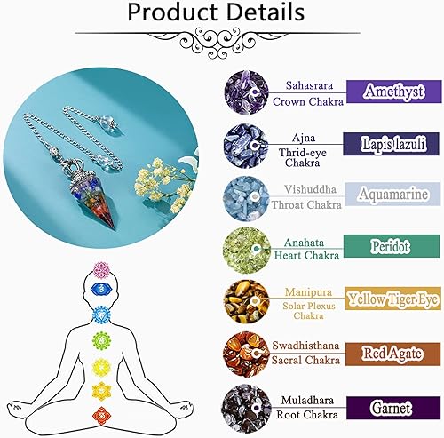 Miniatura 6 de Jovivi Péndulos naturales de cristal curativo de 7 chakras para radiestesia de adivinación, corona de 6 hechos, piedras de resina puntiagudas