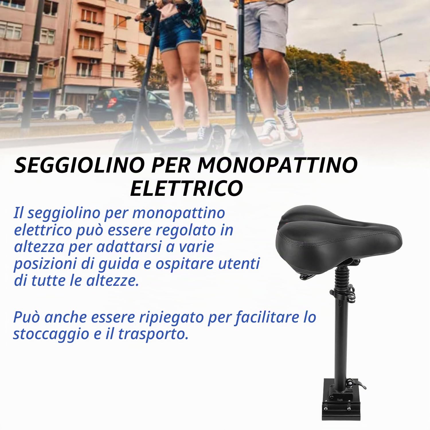 Sedile Scooter Elettrico Adulto, Sella per Monopattini Elettrici, Altezza Regolabile 40-58cm, 13-17cm Ampio Bordo Curvo Antiurto per Scooter Elettrici Max G30