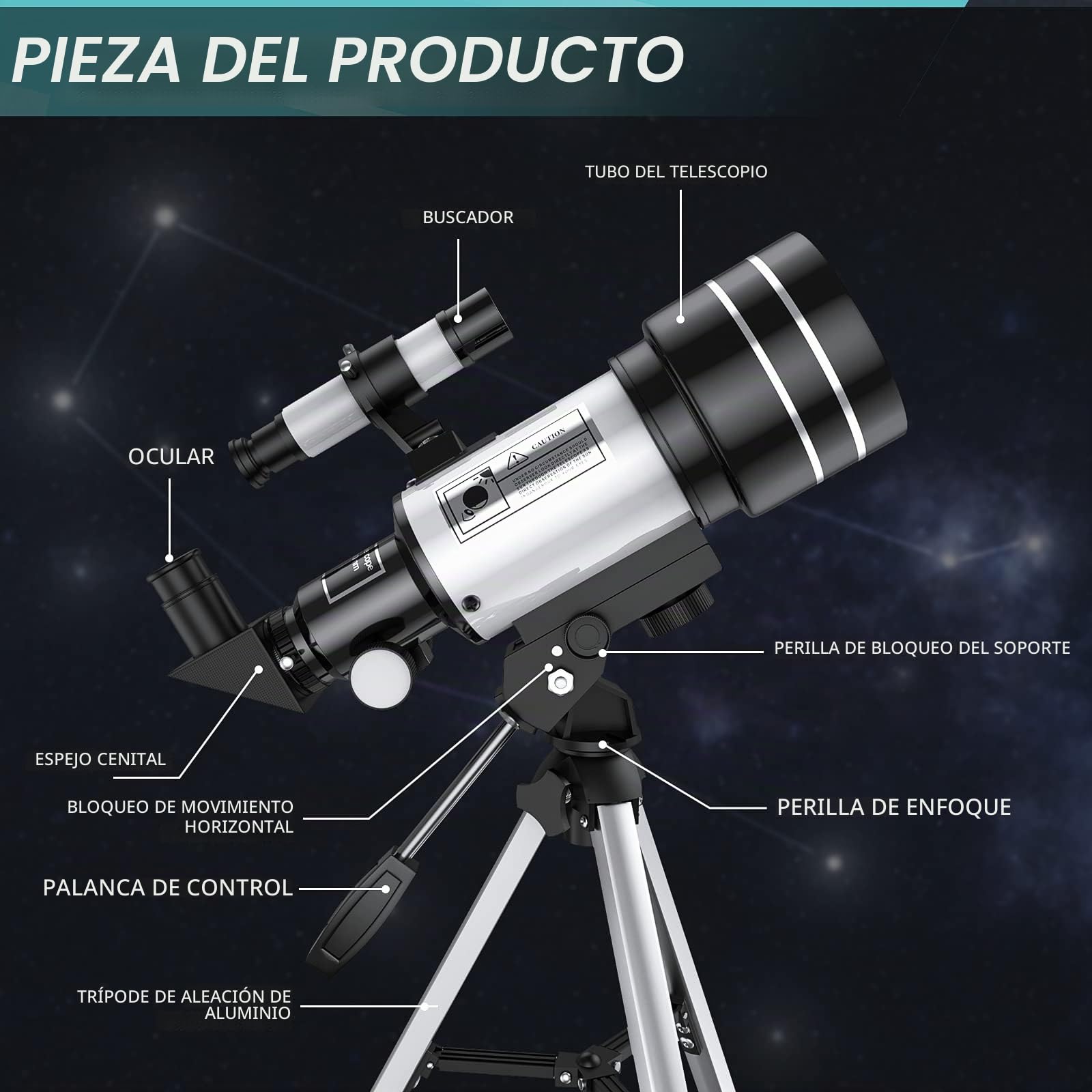 Telescopio para Principiantes niños, 70 mm de Apertura, 400 mm, Refractor de Apertura, telescopios para astronomía, Principiantes, Viajes portátiles, Regalos de astronomía