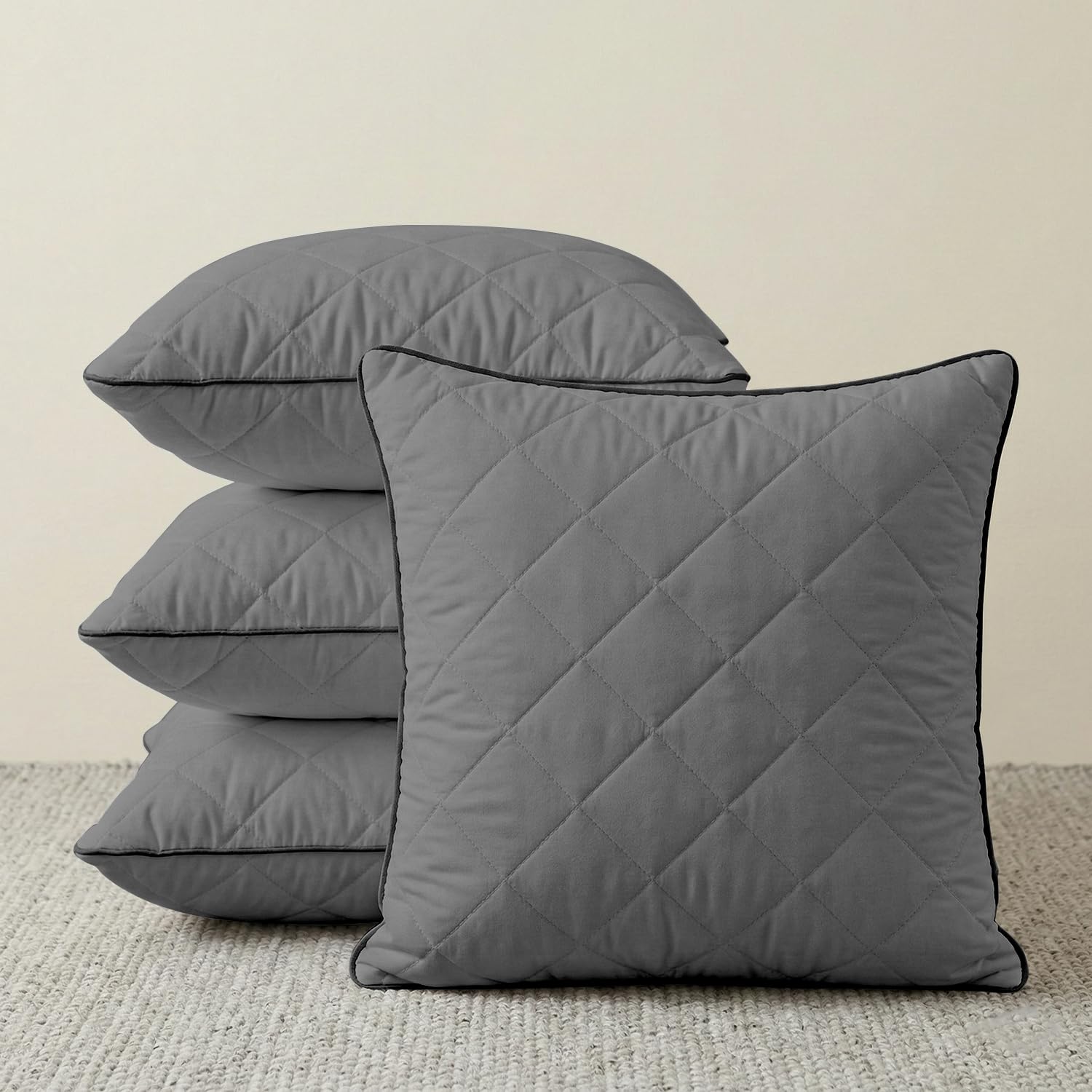 AYKA Microfiber Cushion Filler Set of 4 (16 x 16 Inch) | Soft & Fluffy Sofa Cushions Inserts | Premium Polyester Fiber Throw Pillows for Sofa, Couch, Bed & Living Room Decor | Grey