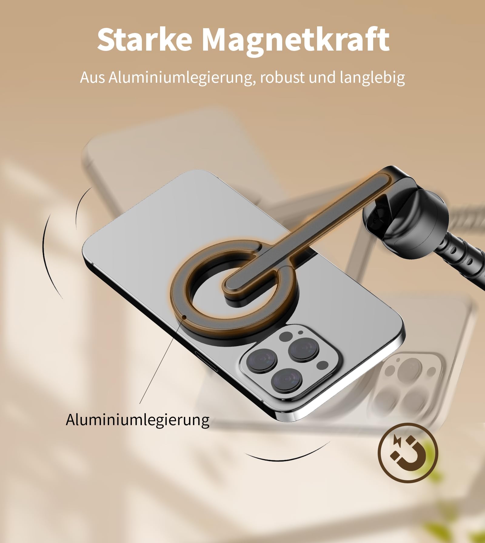 TONEOF 173cm Magnetisches Selfie Stick Stativ, Stark Magnetischer Aluminium Halter für Magsafe, 360° Drehbar, Einziehbares Einbein Stative mit Metallring&Fernbedienung, Tragbares Handystativ-Schwarz