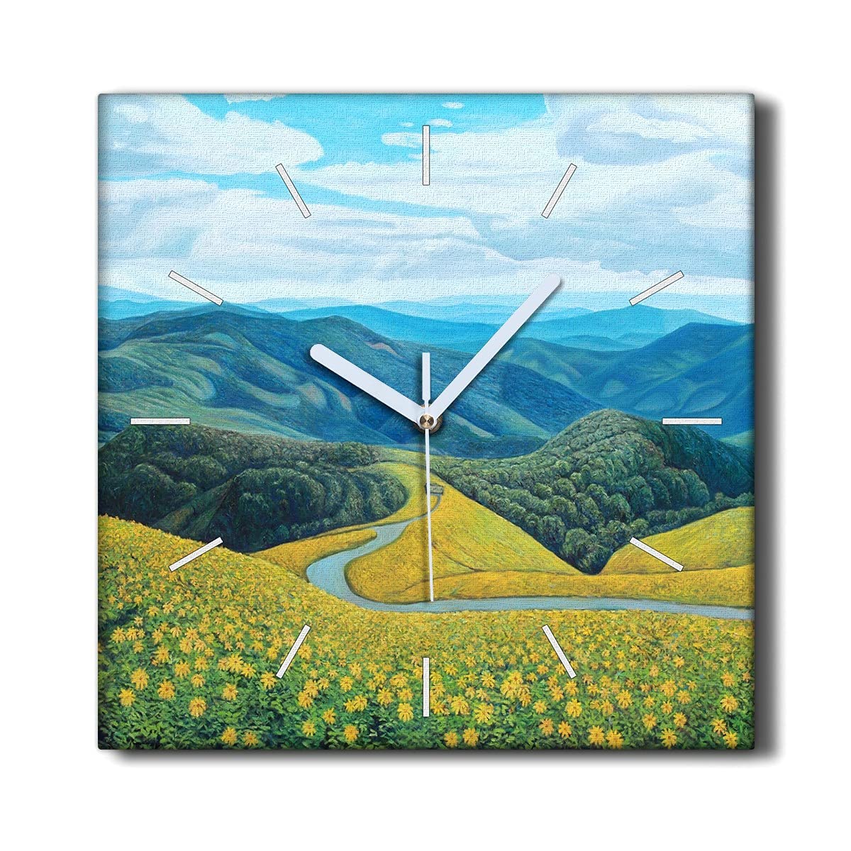 Décoration murale le salon avec horloge paysage de montagne en toile
